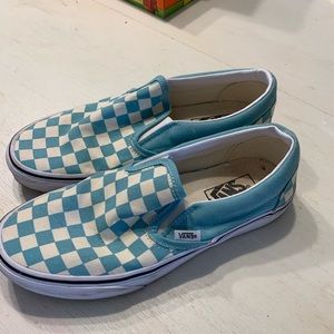 blue checkered slip on vans